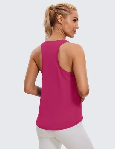 Vista 2 de CRZ YOGA Camiseta sin mangas de algodón Pima con espalda cruzada para mujer, cuello redondo, atlética, holgada, sin mangas