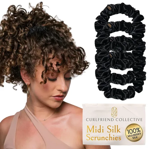 Vista 14 de Coleteros de seda para mujeres con moño – Coleteros de seda de morera extragrandes – Coleteros sin daños extra grandes para cabello rizado, grueso