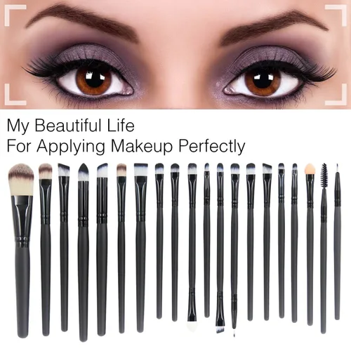 Vista 4 de Juego EmaxDesign de brochas para maquillaje profesional de 20 piezas, para rostro, sombra de ojos, base, rubor, polvos y cremas líquidas