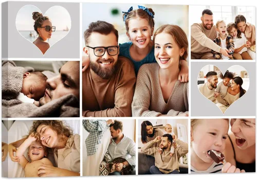 Vista 12 de ZXHYWYM Imágenes en lienzo, collage personalizado de 9 fotos, collage personalizado con texto para subir imágenes al lienzo, tu familia, perro