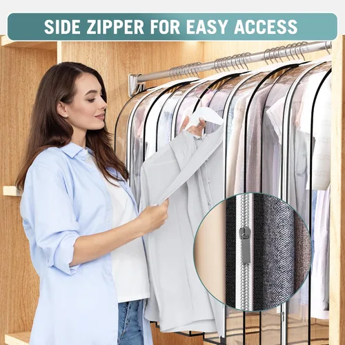 Vista 3 de Liuoud Bolsa Transparente para Colgar Ropa de 10" con Fuelle, Bolsas para Trajes de 32" para Almacenamiento de Closet Abierto, Cubierta de Ropa