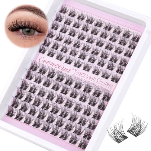 Vista 27 de Extensiones de pestañas en racimo con banda transparente, pestañas cortas y onduladas C, extensiones de pestañas naturales en racimo, pestañas
