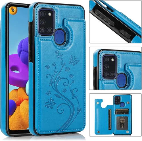 Vista 3 de Asuwish Funda de teléfono para Samsung Galaxy A21S con protector de pantalla de vidrio templado y tarjetero con soporte para tarjetero, accesorios
