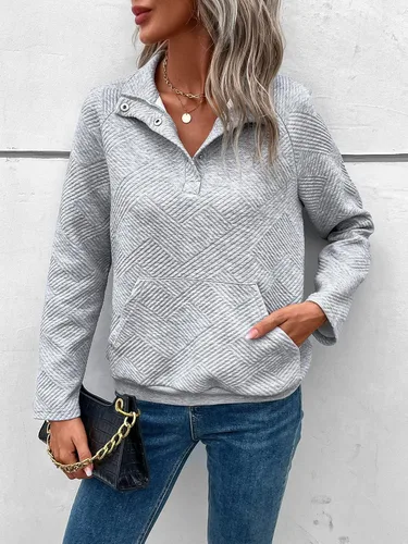 Vista 3 de GORGLITTER Sudadera de manga larga con cuello en V y botones para mujer, de punto acanalado, ropa de otoño