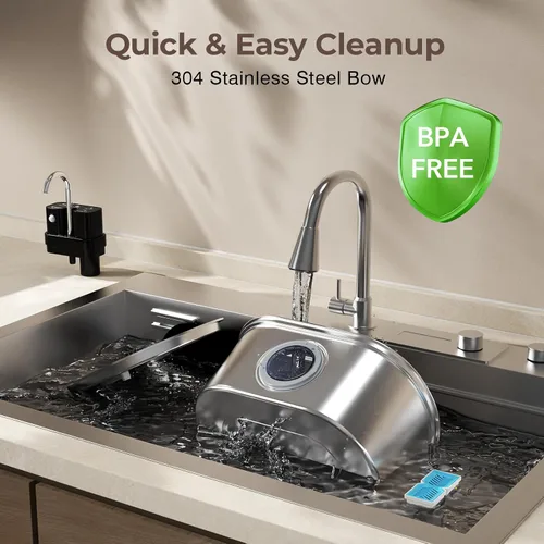Vista 5 de PEKTACO Fuente de agua inalámbrica para gatos de acero inoxidable, de 108 oz/3.2 L, fuente de agua para mascotas sin cables operada por batería