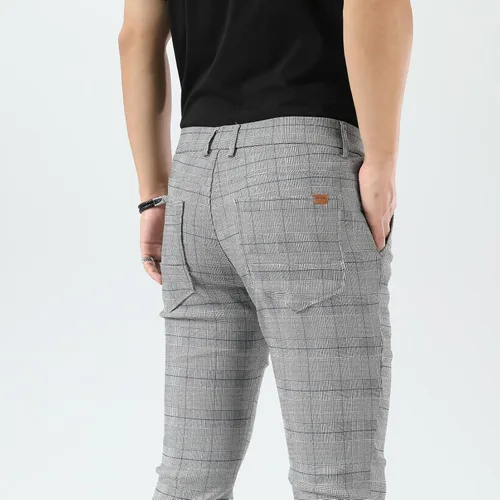 Vista 6 de Plaid&Plain Pantalones a cuadros para hombre, pantalones de vestir ajustados para hombre, pantalones chinos ajustados para hombre