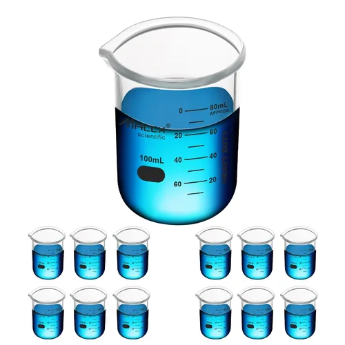 Vista 15 de Vaso de vidrio resistente de 3.4 onzas (3.4 fl oz), 3.3 Griffin de borosilicato de forma baja con graduación impresa, paquete de 4, BKL100-004