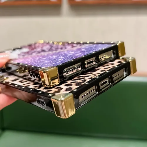 Vista 7 de Funda cuadrada de lujo compatible con iPhone 13 Pro Max de 6.7 pulgadas, funda de leopardo brillante, silicona suave y brillante a prueba de golpes