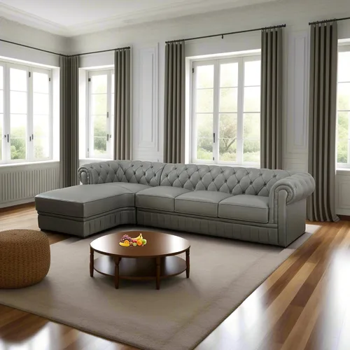 Vista 9 de FUOROLA Sofá modular de cuero genuino, juego de sofá en forma de L de lujo, muebles de sala de estar, sofá Chesterfield con diseño capitonado