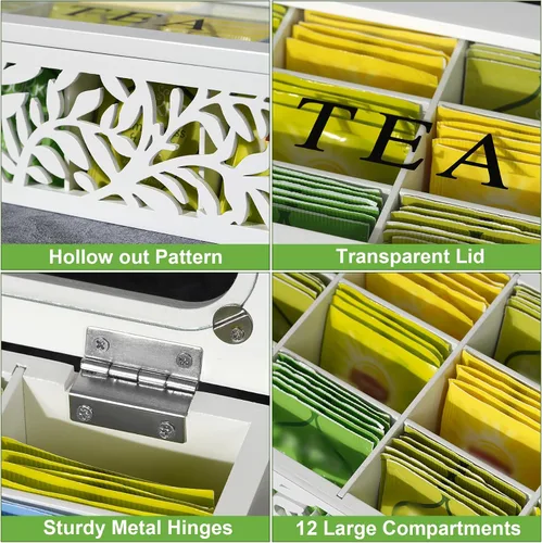 Vista 14 de Organizador de caja de té de madera, almacenamiento de bolsa de té