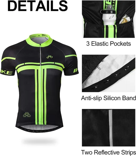 Vista 3 de INBIKE Conjunto de camiseta de ciclismo para hombre, reflectante, transpirable, traje de ciclismo de secado rápido, con pantalones cortos acolchados