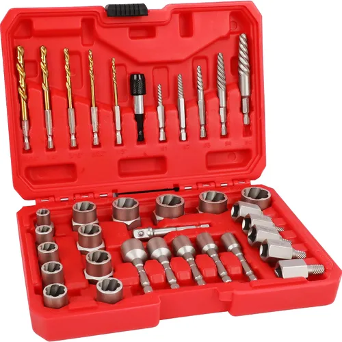 Vista 14 de Juego de 12 piezas extractores de tornillos, cabeza hexagonal, multi-estriado Easy Out, juego de extractor de pernos de 3/8 pulgadas, removedor
