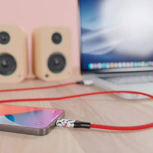 Vista 7 de iJoy Disney Minnie Mouse - Cargador de repuesto para iPhone de 6 pies de carga rápida – Cable de carga USB trenzado certificado MFI sincronización