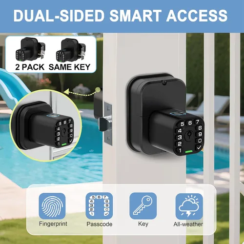 Vista 2 de IU53 Cerradura de puerta con huellas dactilares y teclado de doble cara, biométrica para todo clima, completamente impermeable con códigos de doble