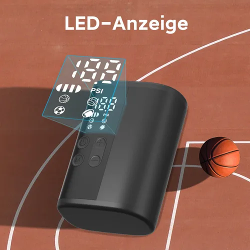 Vista 4 de Woowind Bomba eléctrica de baloncesto con indicador de presión, iluminación LED y banco de energía, inflador de bolas portátil automático con aguja