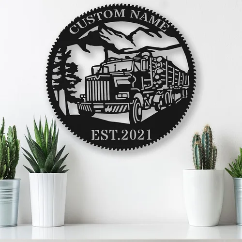Vista 54 de Letrero de metal personalizado con nombre de camión, semirremolque, arte de pared para valla de garaje, patio, decoración al aire libre, letrero