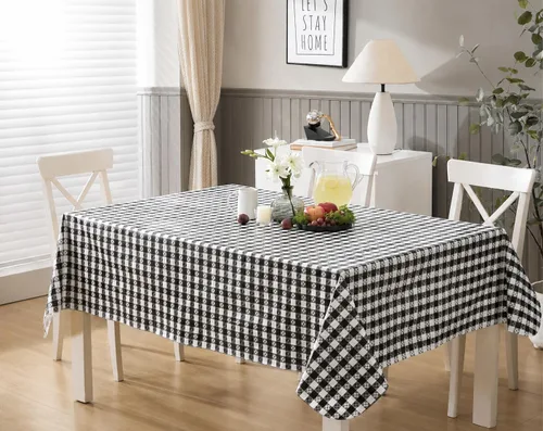 Vista 9 de Newbridge Mantel cuadrado de vinilo de 52 x 52 pulgadas con reverso de franela, a cuadros de taberna bistró, café a cuadros para interiores y Negro