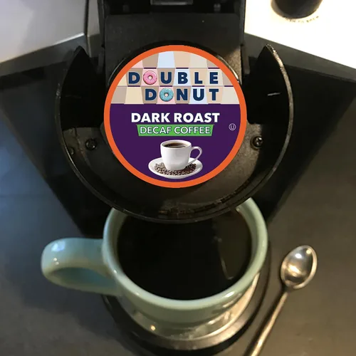 Vista 7 de Double Donut Coffee Cápsulas de café tostado oscuro descafeinado, café de mezcla extra atrevida, café de una sola porción para máquinas Keurig K