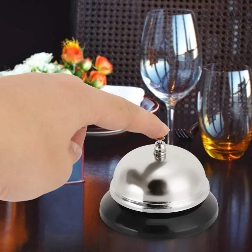 Vista 4 de Campana de llamada de acero inoxidable - Campana de servicio para escritorio de restaurante y recepción, campana de escritorio compacta