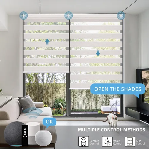 Vista 2 de Persianas motorizadas, persianas de cebra funcionan con HomeKit, Alexa, Google Home, SmartThings persianas inteligentes de poliéster eléctricas