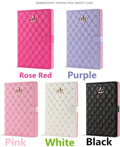 Vista 4 de Funda Linda con Corona para iPad Mini 7 (A17 Pro) 2024/Mini 6 2021, Cuero PU Brillante con Diamantes, Función Automática de Encendido/Apagar