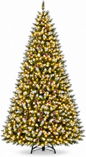 Vista 12 de Garvee 6 FT Prelit Pencil Christmas Tree, 100 Warm White LEDs, 578 Tips Snowy Pine Cones & Mixed Branches, Holiday Tree for Small Spaces