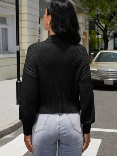 Vista 3 de ZAFUL - Suéter de cuello alto para mujer, de manga larga, de punto acanalado, básico recortado