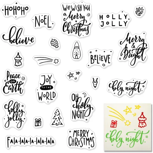 Vista 6 de Sellos transparentes de Navidad para hacer tarjetas, decoración temática de Navidad, palabras de bendición, sellos de silicona transparente