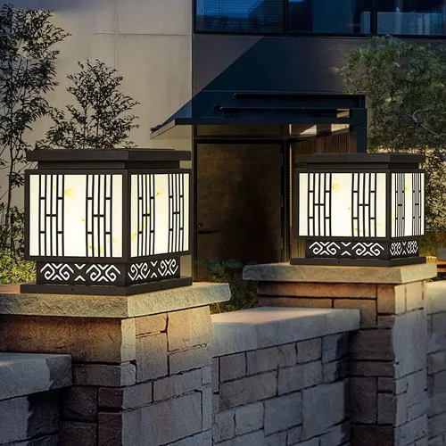 Vista 3 de Luces de poste para exteriores, lámpara de columna cuadrada de acero inoxidable con imitación de mármol, luz de valla impermeable para exteriores
