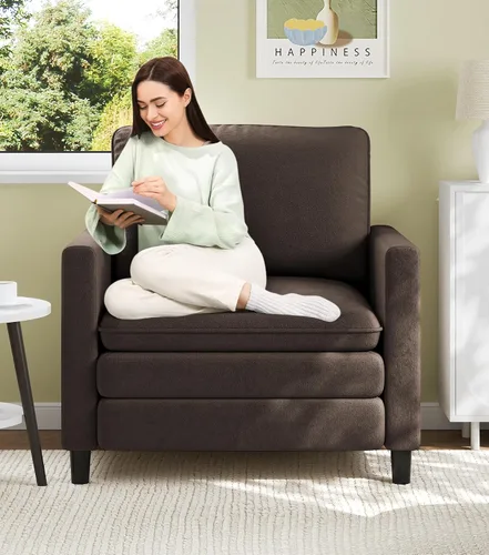 Vista 48 de Welzona Loveseat, 51" Small L Shaped Couch, Comfy Teddy Love Seat with Ottoman Set, Tool-Free Setup Loveseat Sofa with Ottoman, All-Wood Small Sofa
