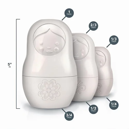 Vista 2 de Genuine Fred M-Cups - Tazas medidoras estilo matrioska, juego de 6, tazas medidoras anidadas estilo muñeca rusa, color blanco