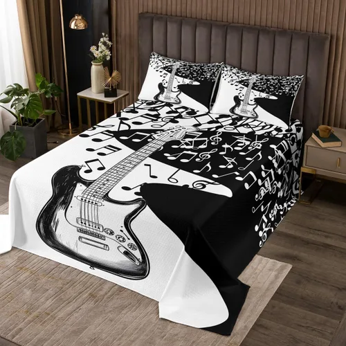 Vista 10 de Homewish Colcha de guitarra roja tamaño individual, juego de ropa de cama de música Hip Pop para decoración de habitación de niños y niñas, juego
