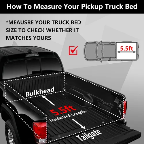 Vista 2 de Cubierta rígida de tres pliegues de 5.5 pies para plataforma de camioneta FRP para 2007-2021 Tundra Compatible con el sistema de riel