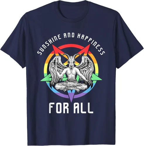 Vista 51 de Funny Sunshine and Happiness for All LGBT Gay Pride Baphomet Camiseta Negro