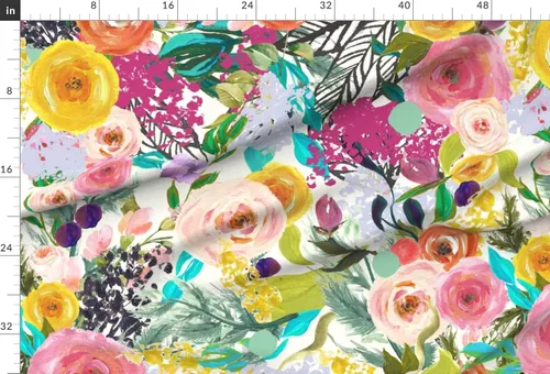 Vista 2 de Spoonflower Tela - Acuarela Floral Botánico Primavera Vivero Rosas Follaje A Gran Escala Impreso en Tela de Gasa Cuarto Grasa - Costura Ropa de Moda