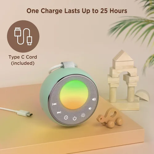 Vista 6 de Peakeep Máquina de sonido con luz para dormir para bebé, ventilador de latido cardíaco de ruido blanco, 27 sonidos, 3 reguladores regulables