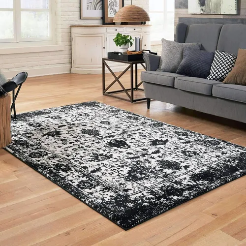 Vista 3 de Unique Loom Portland Collection - Alfombra central (2 pies 2 pulgadas x 3 pies 1 pulgada, rectangular, negro y blanco/negro)
