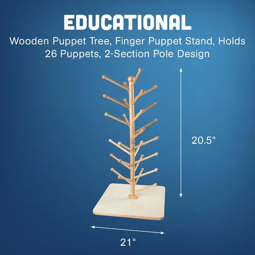 Vista 7 de Cre8tive Minds MTC-501 Education Wooden Puppet Tree, Finger Puppet Stand, Holds 26 Puppets, 2-Section Pole Design, 3.7" x 21" x 20.5