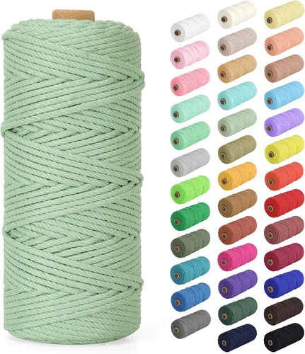 Vista 41 de Cuerda de macramé de 0.079 in x 220 yardas (656 pies), cuerda de algodón natural para colgar en la pared, ganchos de plantas, manualidades Verde