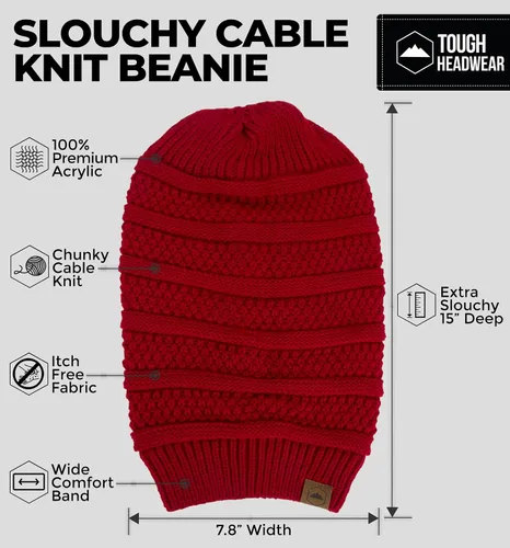 Vista 51 de Slouchy Cable tejido Gorro de lana por Tough Headwear – Gorro de lana de gran tamaño Sombreros Gorros Graves Sombreros Para Hombres y Mujeres