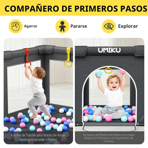 Vista 5 de Corralito plegable para bebés y niños pequeños, corralitos grandes portátiles con 2 puertas, patio de juegos para niños, valla para interiores