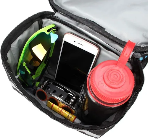 Vista 5 de Ochine Bolsa para manillar de bicicleta, bolsa de cesta delantera de bicicleta, bolsa de manillar de bicicleta con bolsillo de malla, bolsa