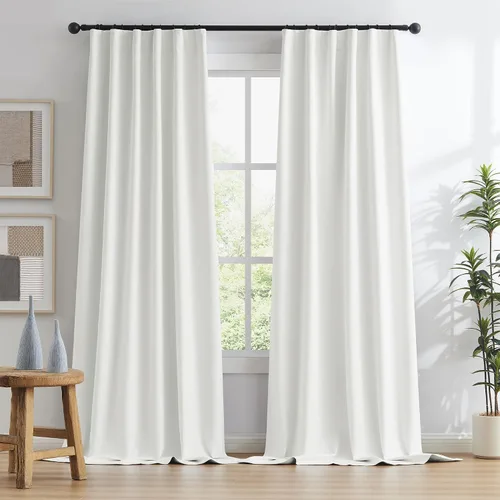 Vista 2 de KEQIAOSUOCAI - Cortinas opacas naturales de 108 pulgadas de largo, cortinas modernas con pestaña trasera, paneles plisados para sistema de cortina