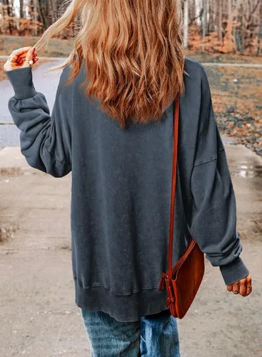 Vista 2 de SHEWIN Sudadera casual de manga larga con cuello redondo para mujer, ligera, holgada