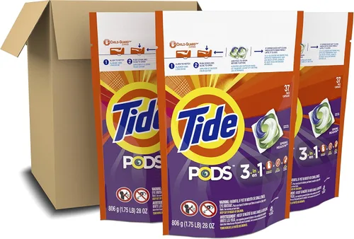 Vista 5 de Tide PODS - Cápsulas de jabón de detergente para ropa, Spring Meadow, 37 unidades (paquete de 3 bolsas), total de 111 unidades, compatible con HE