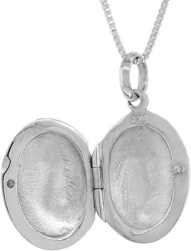 Vista 4 de Plata de ley Pequeño Oval Locket ColganteEncanto grabado a mano, 34inch