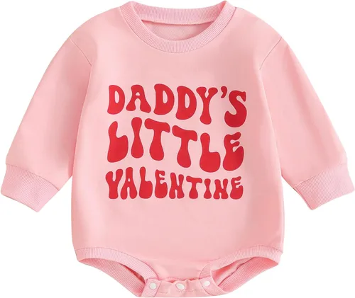 Vista 59 de SOLILOQUY Traje de manga larga con cuello redondo para el primer día de San Valentín para bebé niño y niña, mameluco de corazón de amor