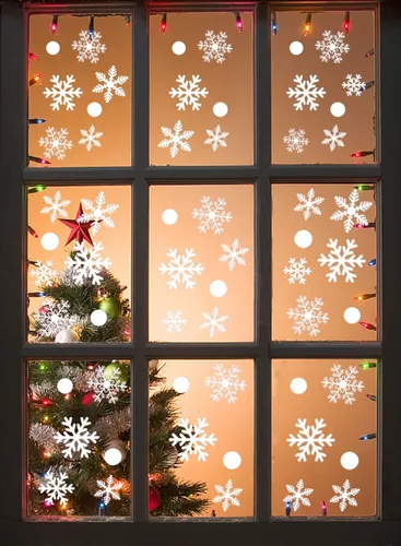 Vista 7 de 306 calcomanías de copos de nieve para ventana, calcomanías blancas de Navidad para ventana, decoraciones de invierno del país de las maravillas