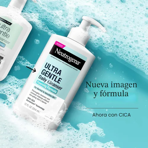 Vista 2 de Neutrogena Limpiador facial espumoso ultra suave, lavado facial hidratante sin fragancia para pieles sensibles, removedor de maquillaje diario sin