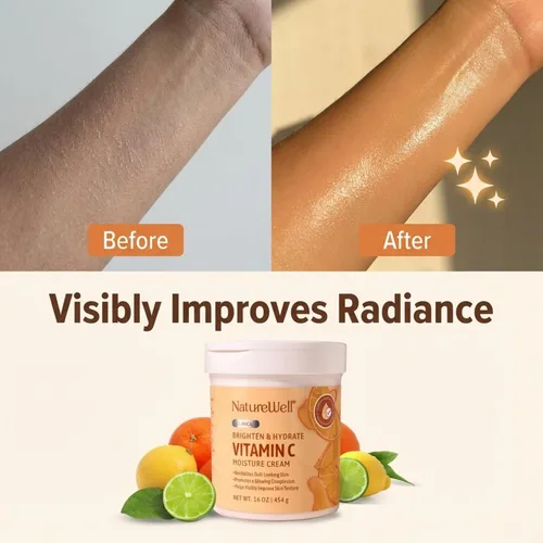 Vista 4 de NATURE WELL Crema hidratante iluminadora con vitamina C – Loción hidratante facial y corporal con aceite de coco, ayuda a mejorar el tono desigual